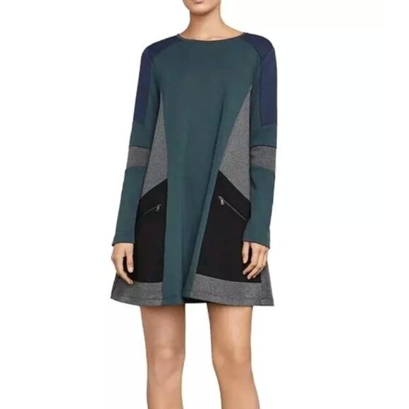 BCBGMAXAZRIA Gigi Colorblock Swing Shift Dress Midnight Teal Sz L NWT $228 {Z9} - Picture 1 of 4